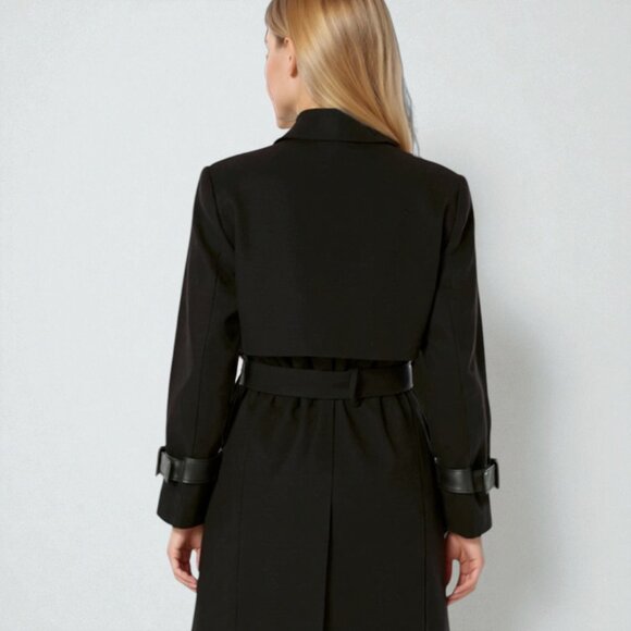 NWT Cole Haan Belted Wool Blend Trench Coat sz 8 Black - Picture 3 of 3